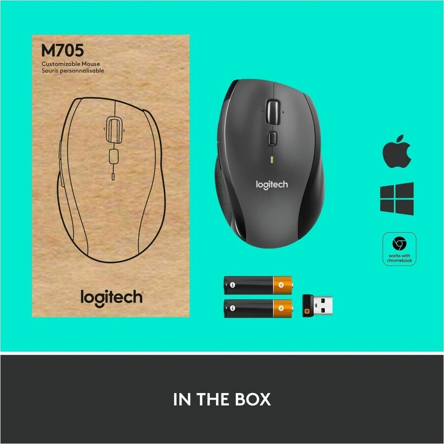 Logitech M705 Marathon Wireless Mouse, 2.4 GHz USB Unifying Receiver