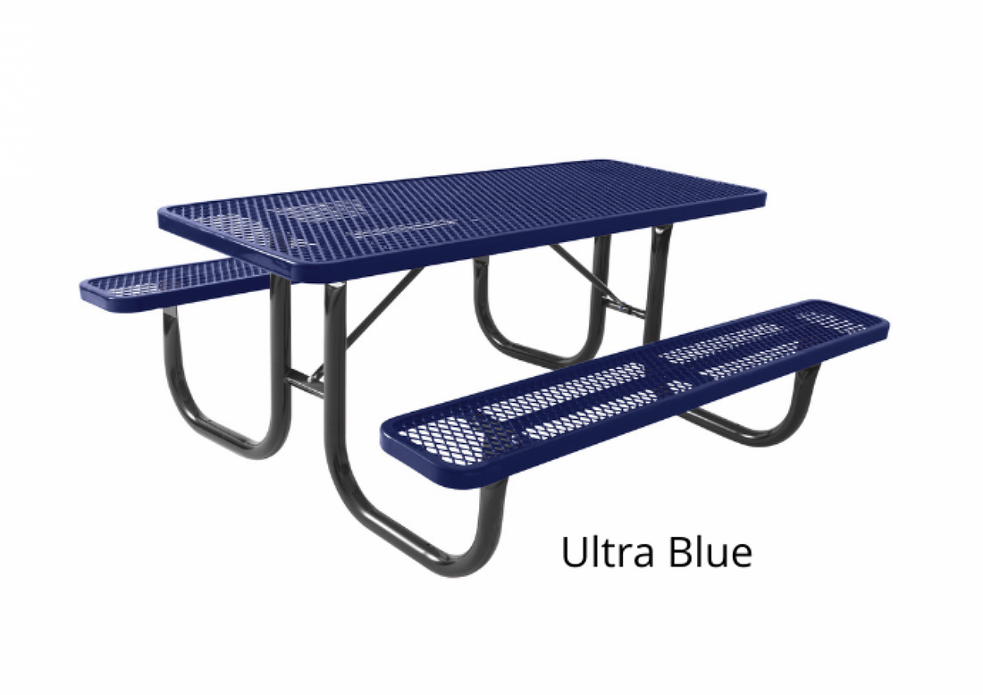 Heavy-Duty 8' Rectangular Picnic Table Perforated Pattern with PC Frame