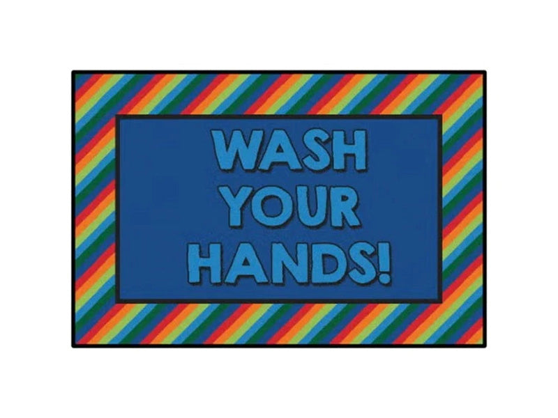 Rainbow Stripe Sanitize and Wash Your Hands Here Value Rug