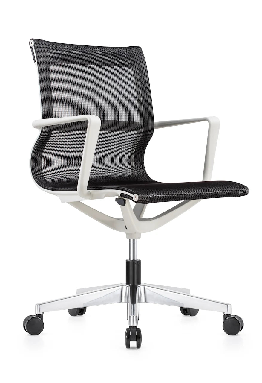Kinetic White Frame Designer with Spider Mesh Chair